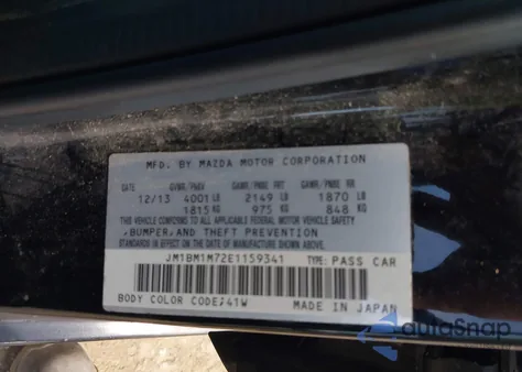 2014 Mazda Mazda3 I Grand Touring z USA, uszkodzony, nr VIN JM1BM1M72E1159341